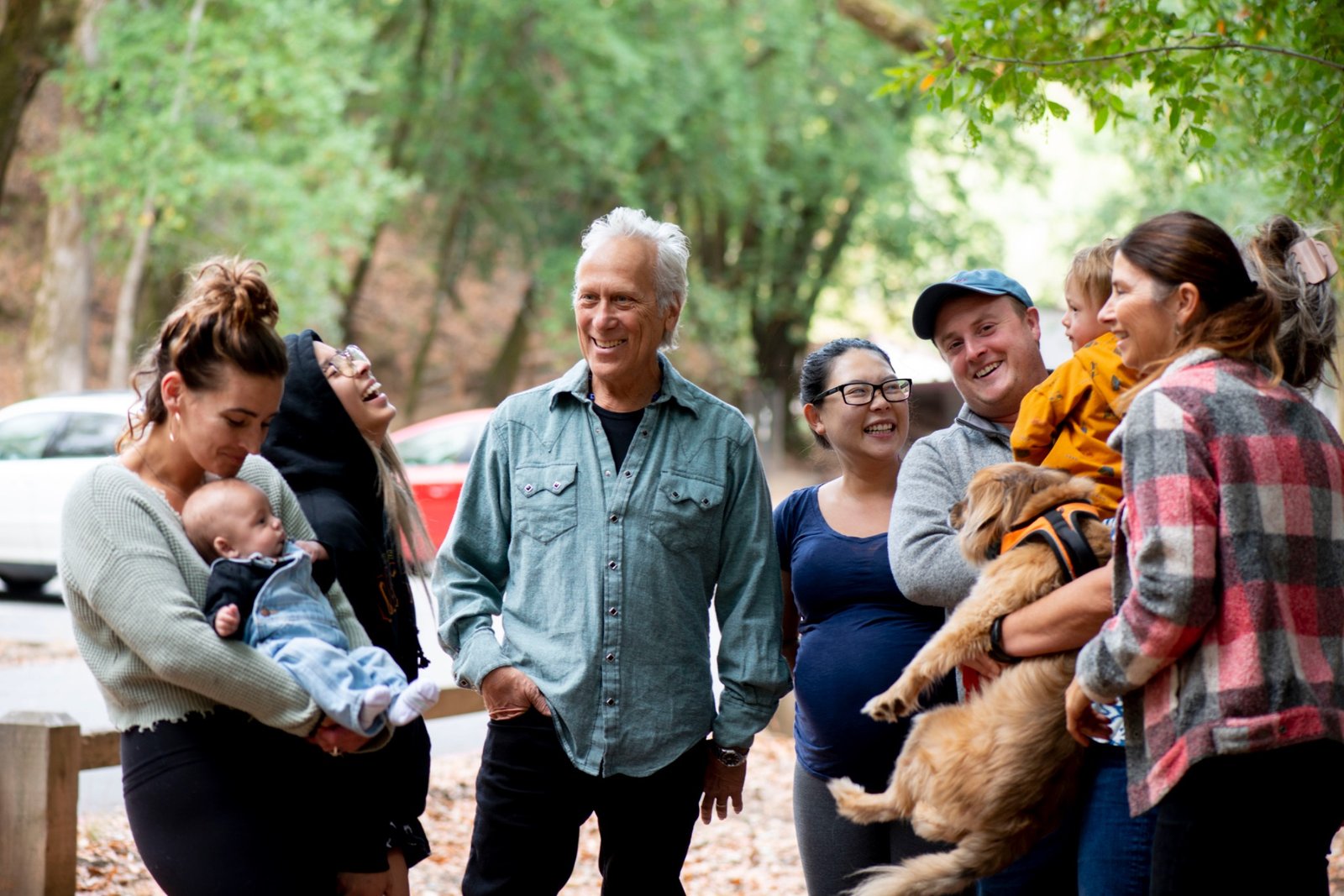 Larry Bragman talking with families in the community